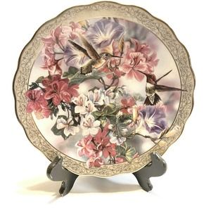 Whispering Wings MORNING GLORY Plate #1 First Issue Hummingbird Floral‎ Flowers